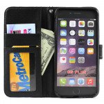 Wholesale iPhone 6 Plus 5.5 Diamond Flip PU Leather Wallet Case with Strap (Black)